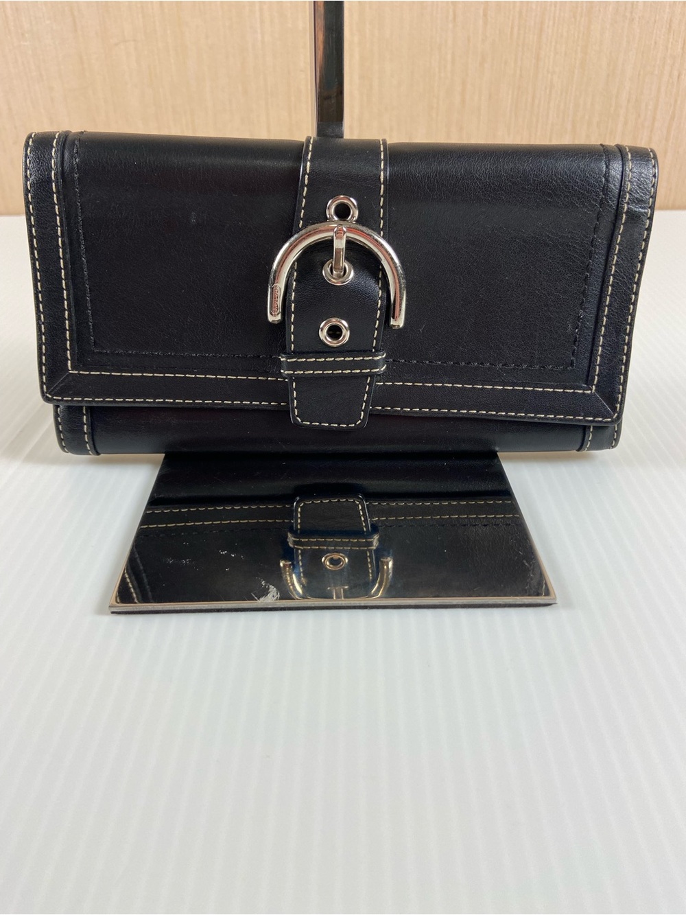 Coach Soho Black Leather Buckle Checkbook Wallet Organizer